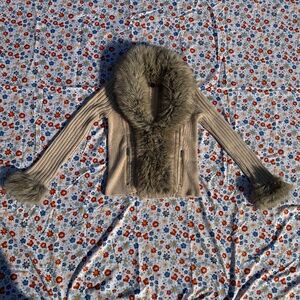 Faux Fur Trim Zip Up Cardigan